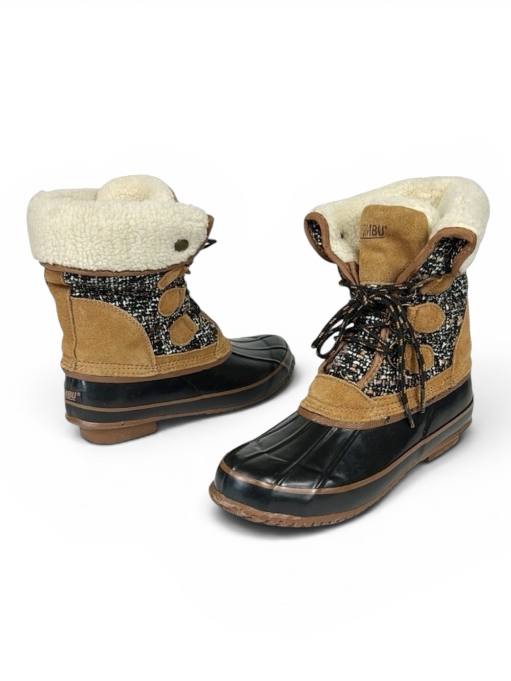 Khombu Women's 7M Duck Winter Boot‎ Brown Tweed Jenna Lace Up
